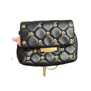 Ted Baker Black Quilted Sheep Leather‎ Handbag with Gold Stud Embellishments